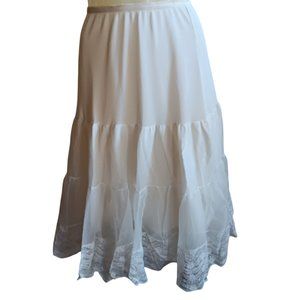 Women's Small Vintage 1970's White Tiered Chiffon Lace Trimmed Skirt
